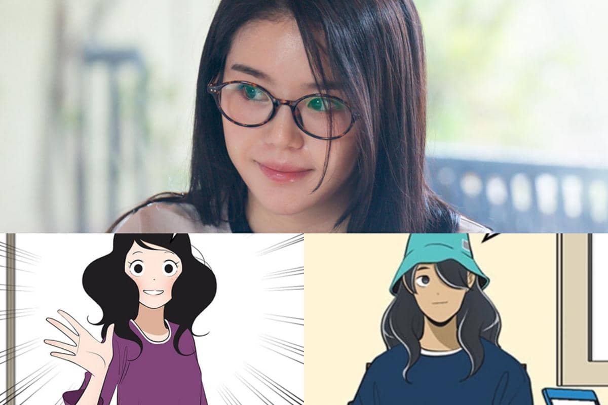 Perbandingan karakter Yumi dalam adaptasi drama Yumi's Cells 3 dengan versi webtoon, menampilkan sosok nyata dan ilustrasi animasi.