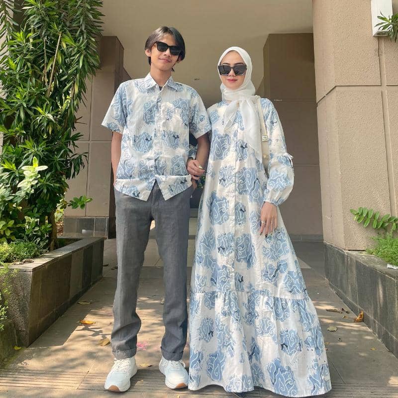 Batik Trusmi Set Couple Mega Mendung Bumi Pita Biru