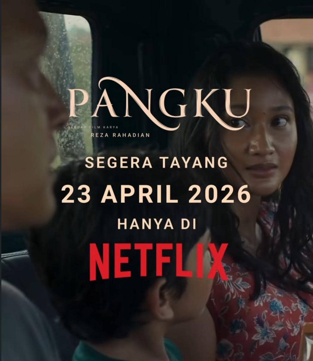 Poster film Pangku menampilkan seorang wanita dan anak laki-laki di dalam mobil dengan tulisan tayang di Netflix pada 23 April 2026.