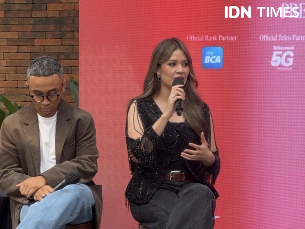 Raisa dalam konferensi pers konser pada Rabu (22/4/2024) 