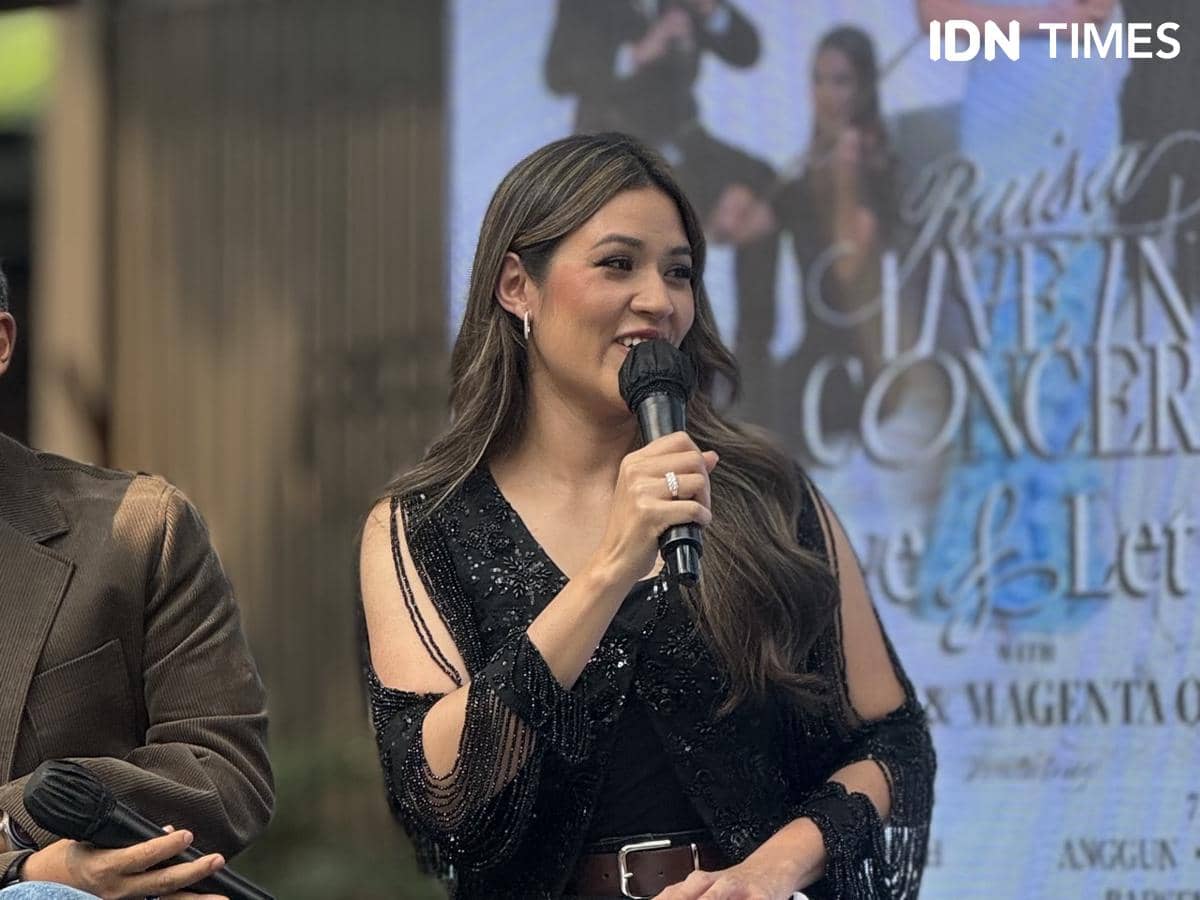 Raisa dalam konferensi pers konser pada Rabu (22/4/2026) 