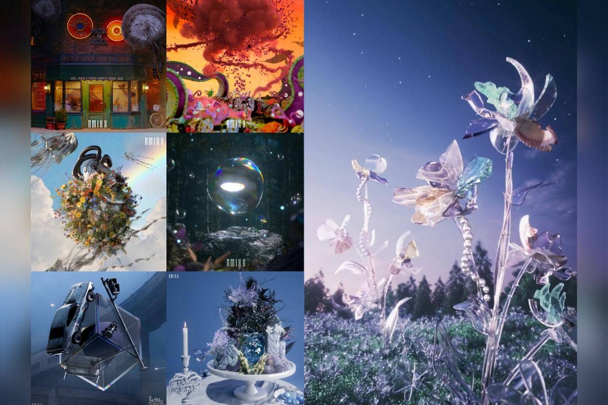 daftar motion poster 3D NMIXX di comeback sebelumnya yang sekaligus jadi cover digital untuk platform streaming serta motion poster terbaru NMIXX untuk Heavy Serenade