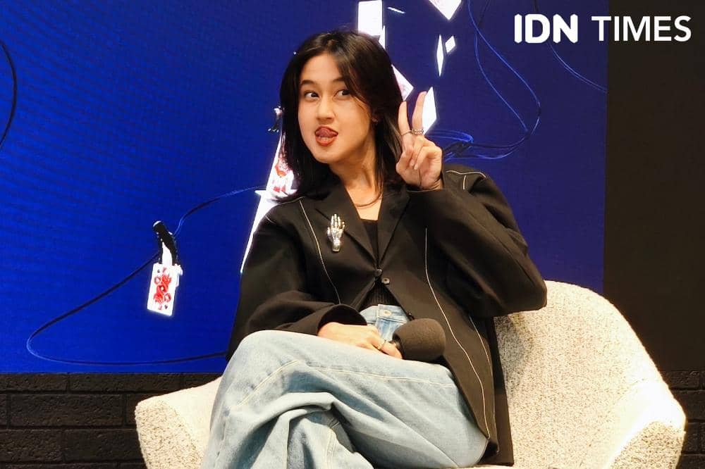 Keisya Levronka saat dijumpai dalam acara listening party album terbarunya bertajuk Rombak di Jakarta pada Rabu (22/4/2026)