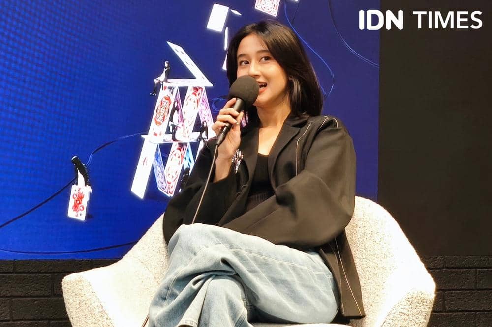 Keisya Levronka saat dijumpai dalam acara listening party album terbarunya bertajuk Rombak di Jakarta pada Rabu (22/4/2026)