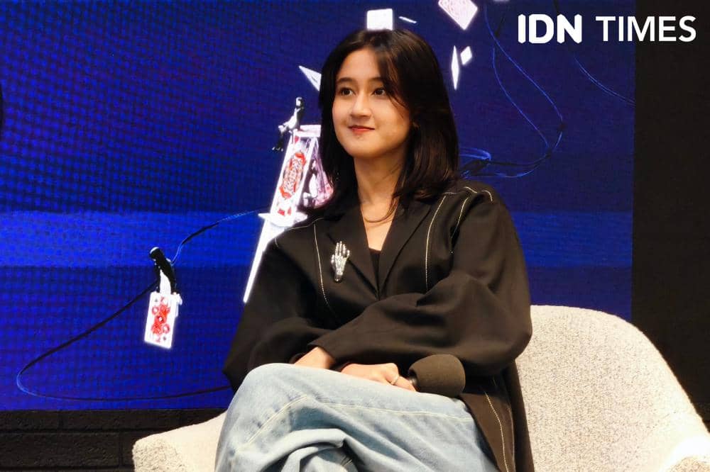 Keisya Levronka saat dijumpai dalam acara listening party album terbarunya bertajuk Rombak di Jakarta pada Rabu (22/4/2026)