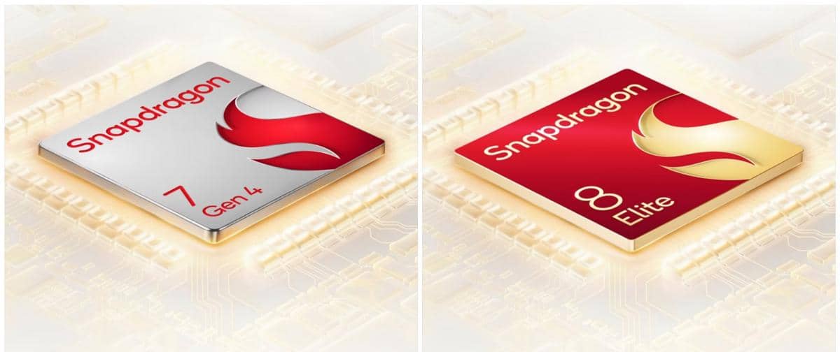 ilustrasi CPU Qualcomm Snapdragon 7 Gen 4 (kiri) dan Qualcomm Snapdragon 8 Elite (kanan) 