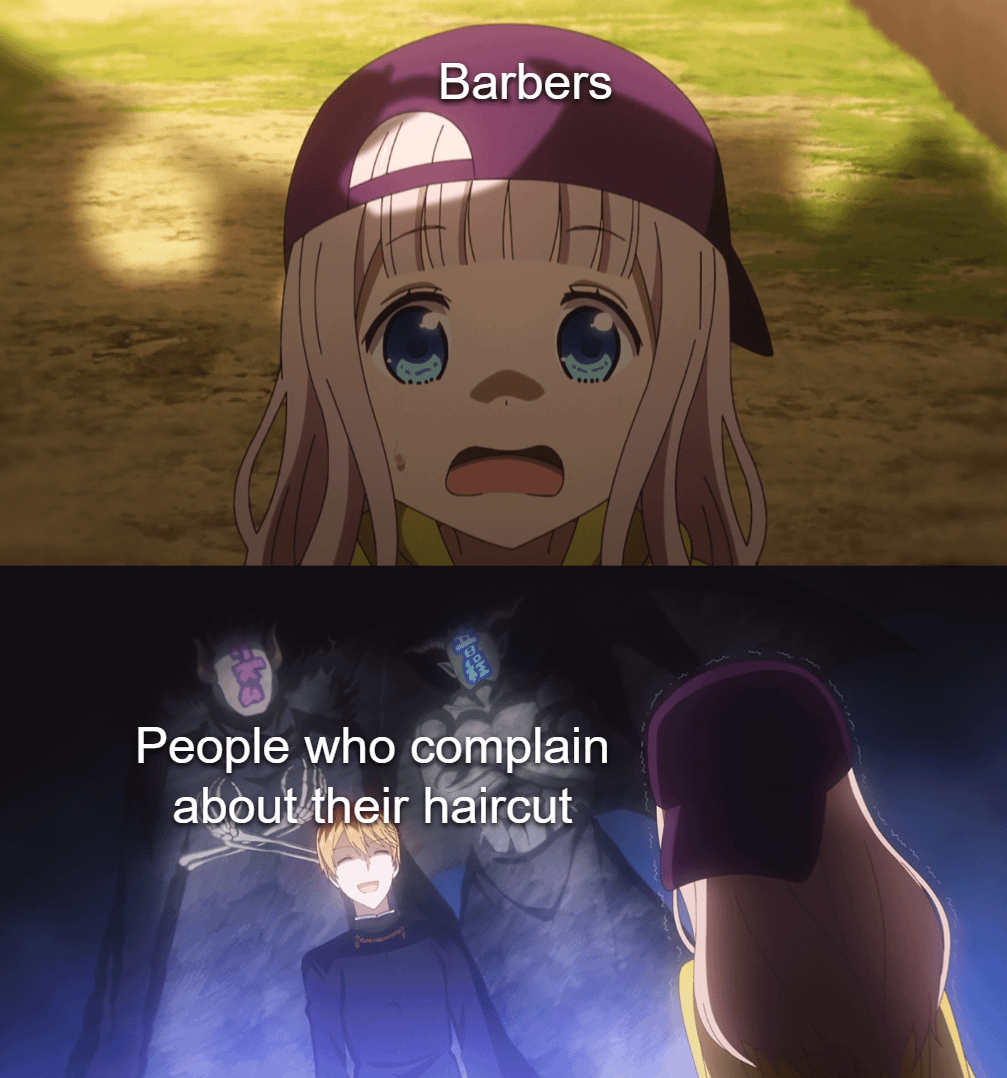 meme anime tentang tukang cukur rambut
