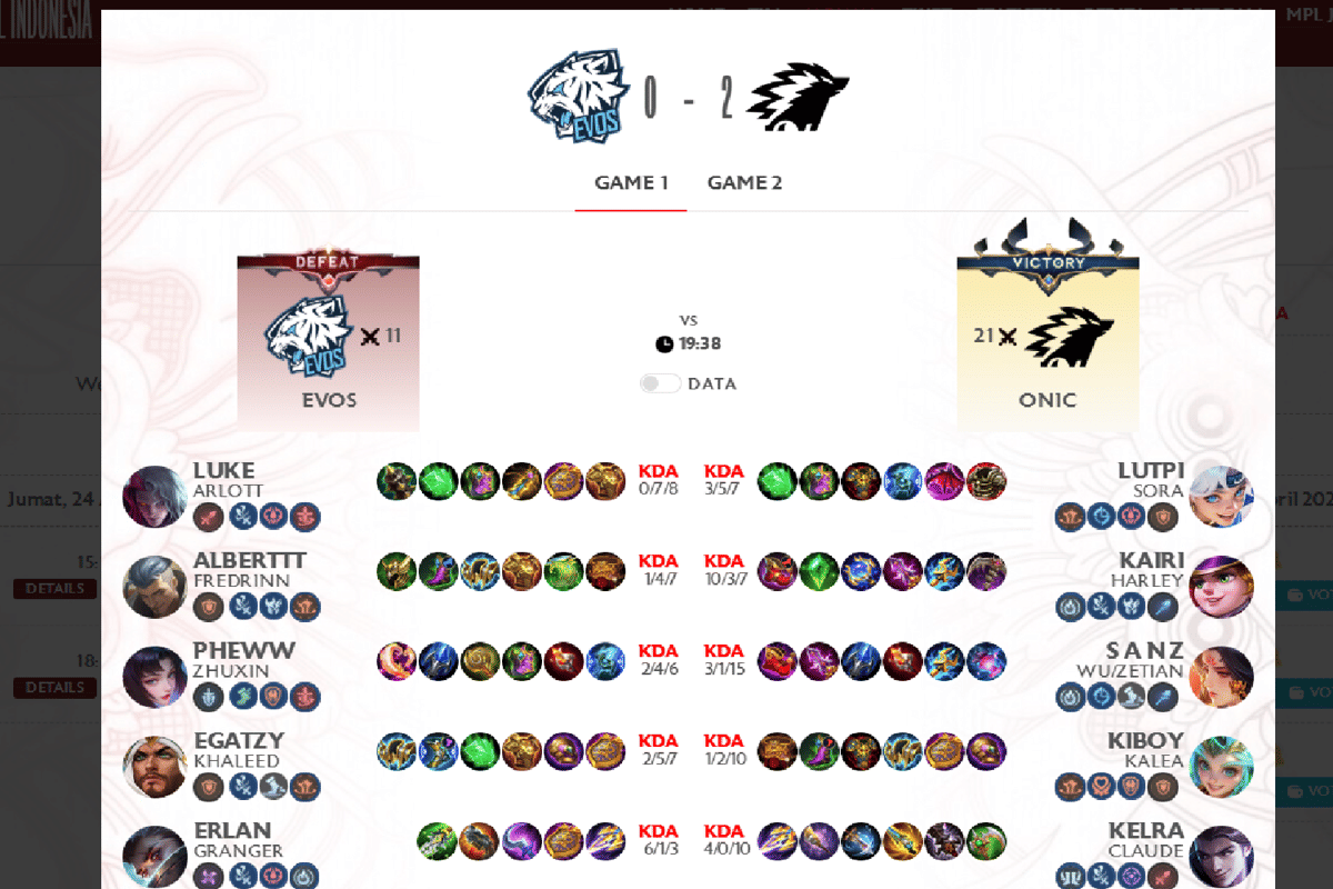 ONIC Libas EVOS 2-0 di Minggu Ke-5 MPL ID S17, Derby Internasional