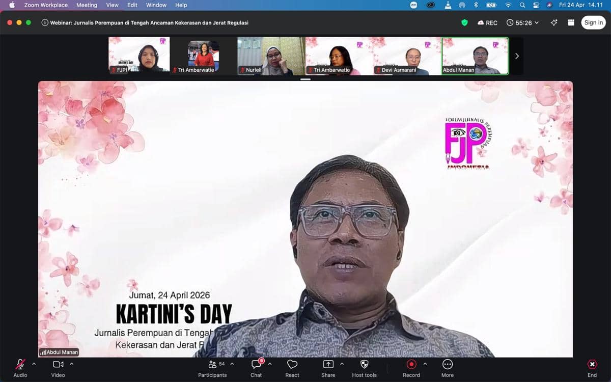 Ketua Komisi Hukum dan Perundang-undangan Dewan Pers, Abdul Manan,  dalam diskusi bertajuk “Jurnalis Perempuan di Tengah Ancaman Kekerasan dan Jerat Regulasi," Jumat (24/4/2026).