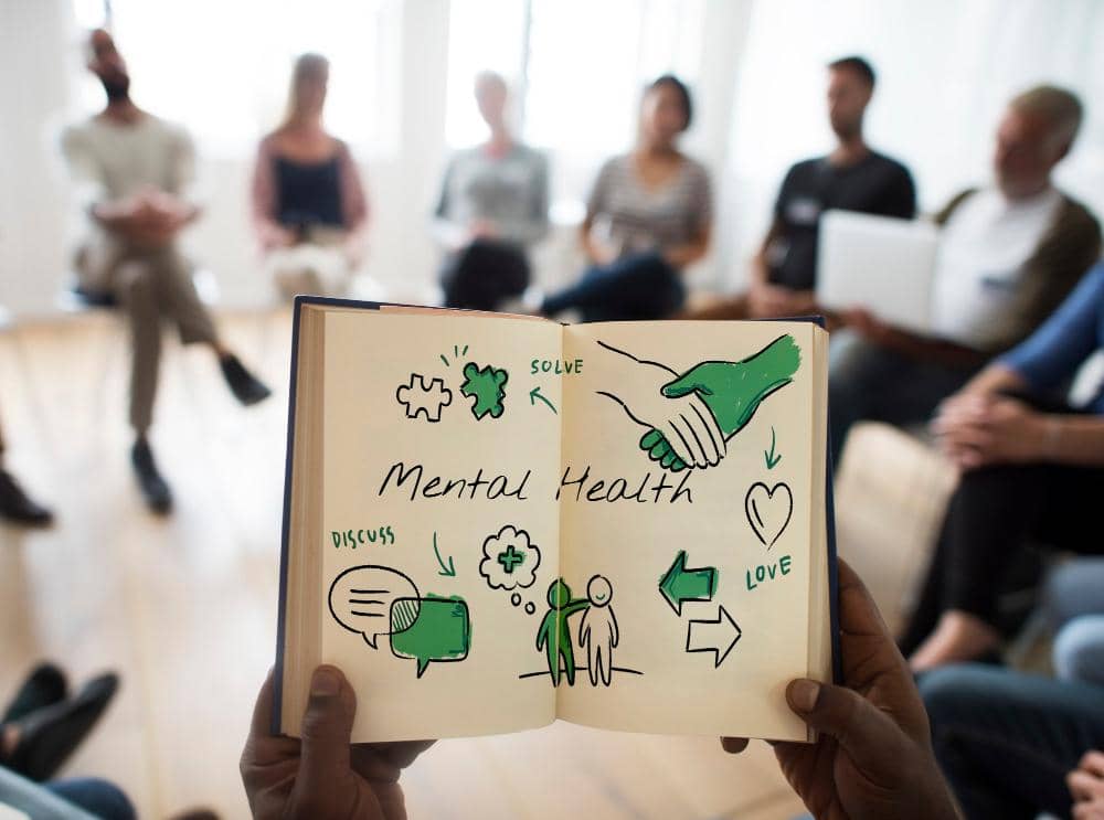 Buku yang berisikan ilustrasi kesehatan mental