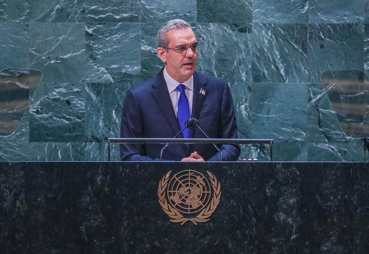 Presiden Republik Dominika, Luis Abinader, sedang berpidato di Perserikatan Bangsa-Bangsa (PBB).