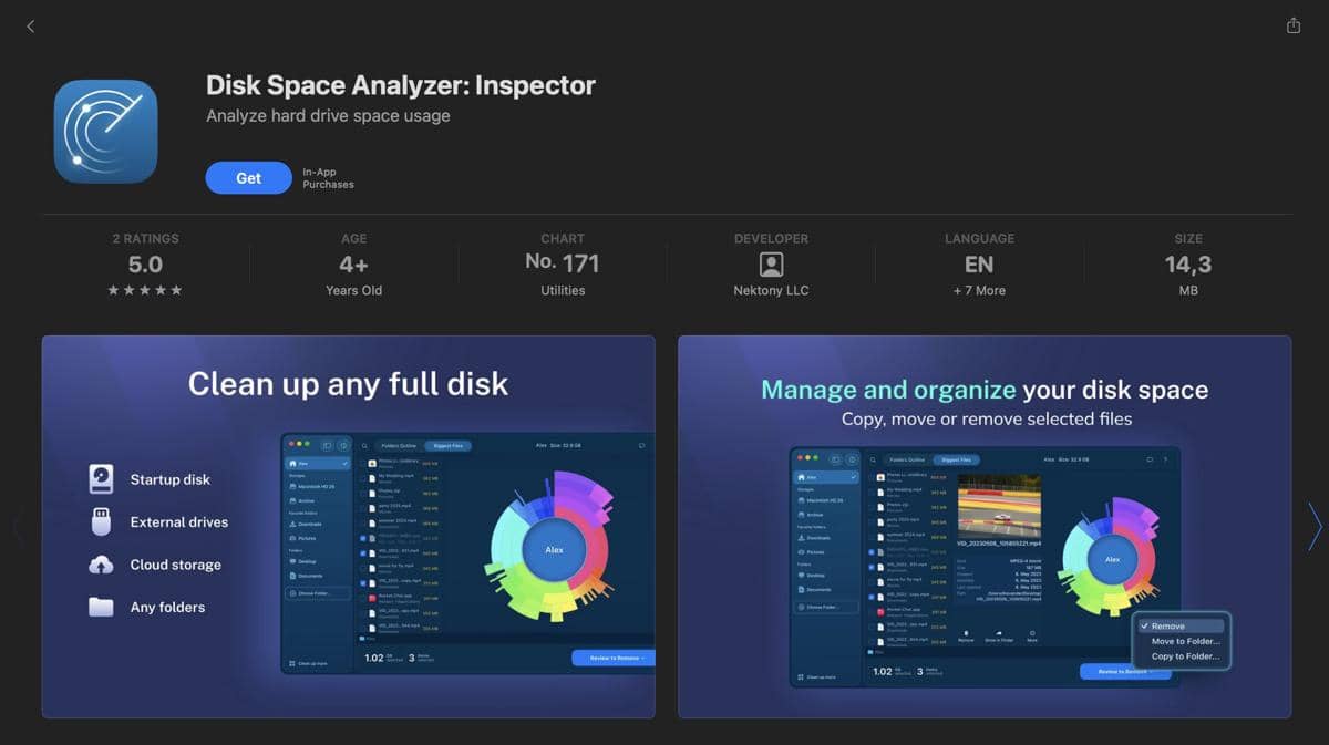 tangkapan layar aplikasi Disk Space Analyzer