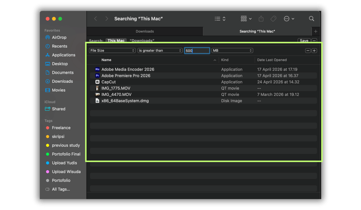 cara hapus file besar di MacBook