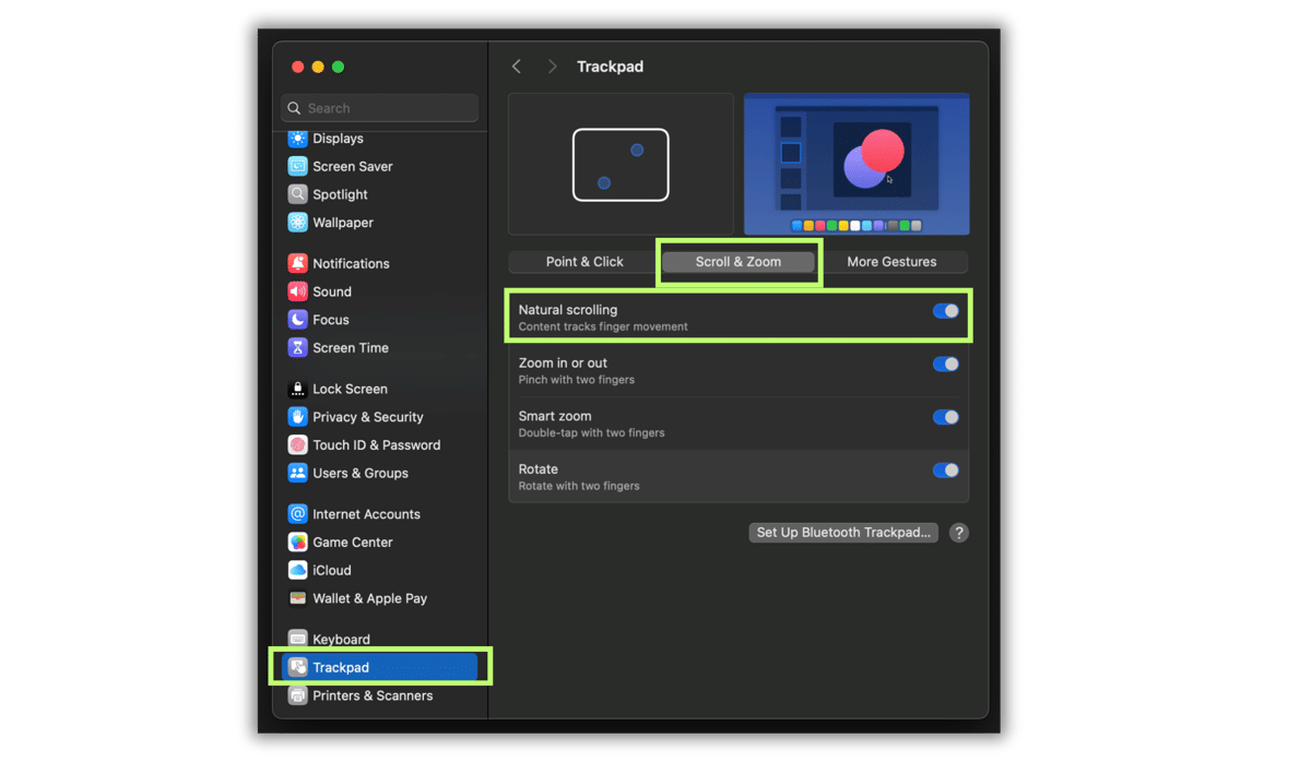 ilustrasi settingan trackpad MacBook