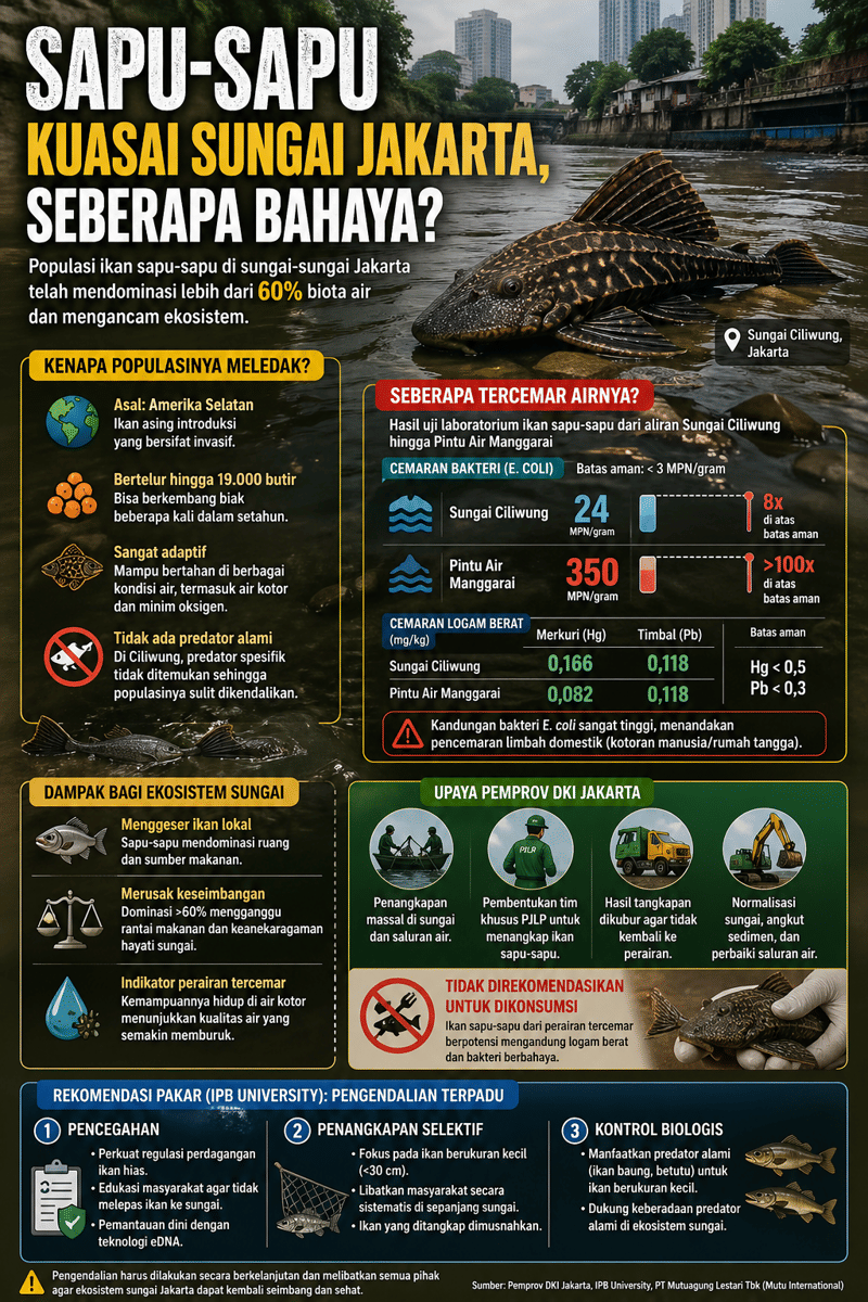 Infografis bahaya ikan sapu-sapu/ diolah menggunakan AI