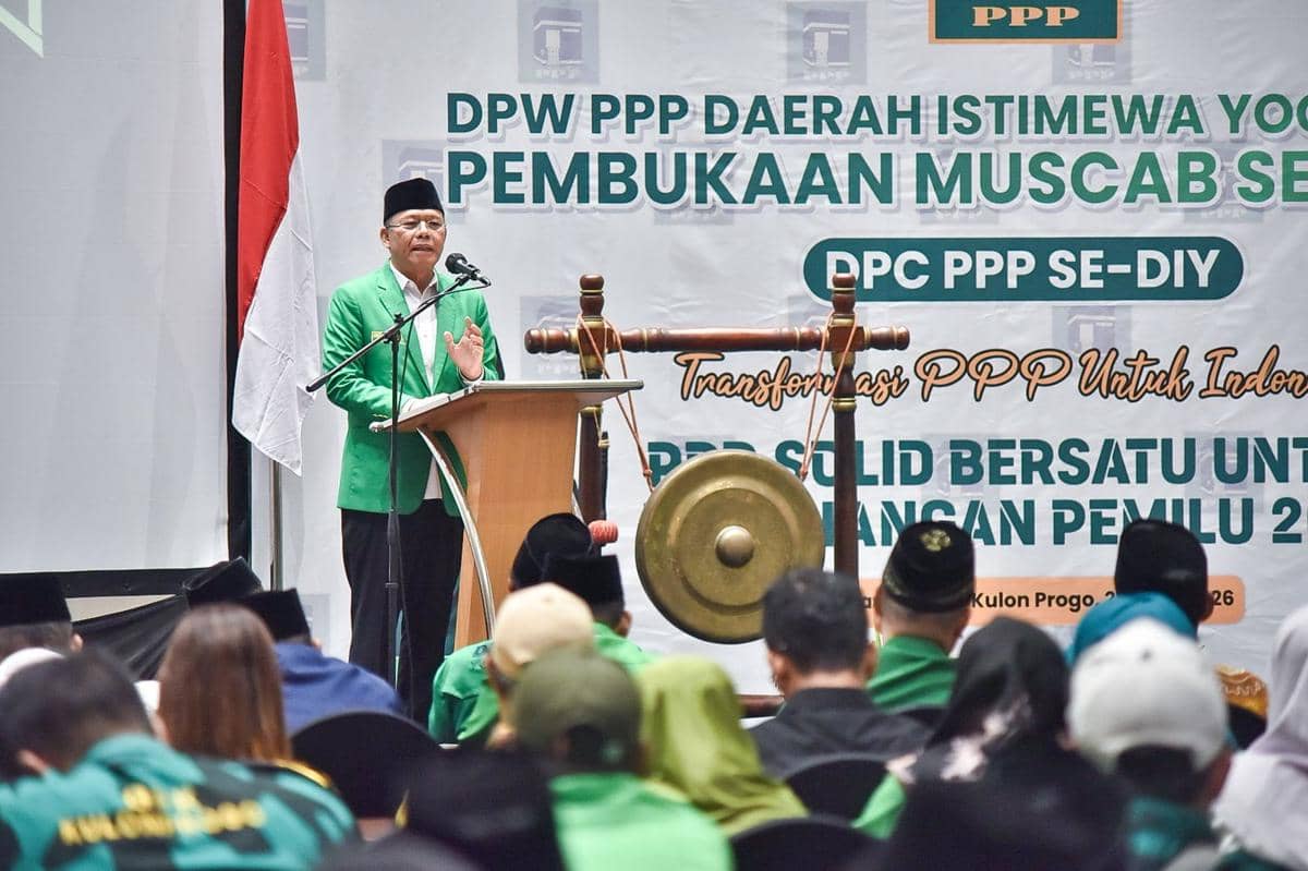 Ketum PPP Muhamad Mardiono dalam pembukaan Muscab PPP se-DIY di Kulon Progo, Sabtu (26/4/2026).