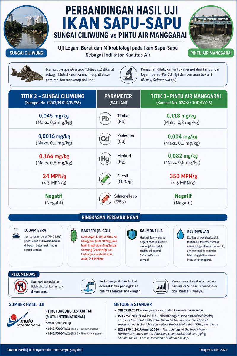 Infografis perbandingan hasil kandungan Ikan sapu-sapu/ infografis diolah AI.