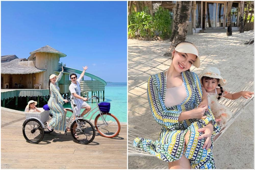 9 Potret Nanda Arsyinta Bersepeda dan Bersantai di Pantai Maldives