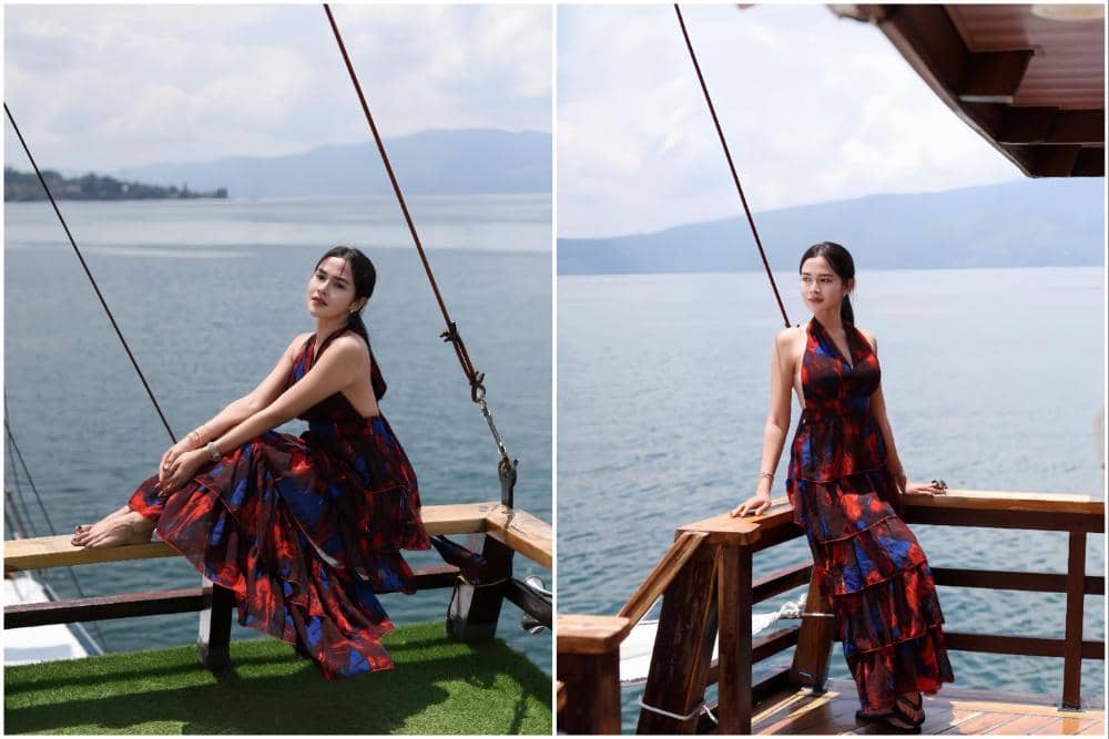 7 Pesona Bella Bonita di Atas Kapal Pinisi dengan Gaun Pantai