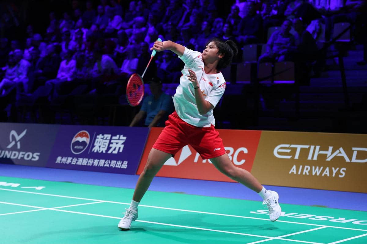 Thalita Ramadhani Wiryawan di partai kedua laga Indonesia kontra Australia dengan kemenangan sempurna di Uber Cup 2026. (Dok. PP PBSI)