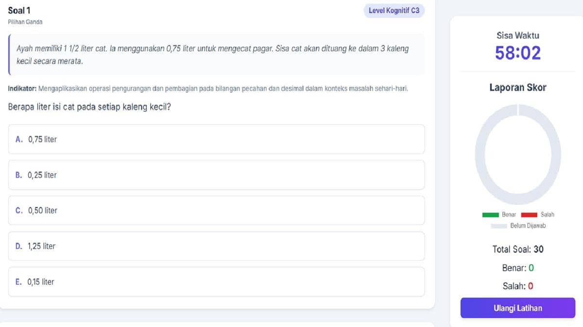 tampilan simulasi TKA di sd.onedumind.com 