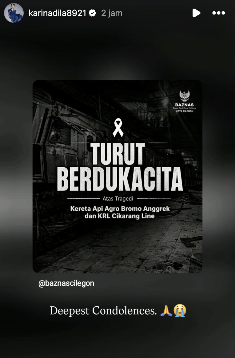 ucapan belasungkawa artis untuk kecelakaan KRL dan KAI Argo Bromo