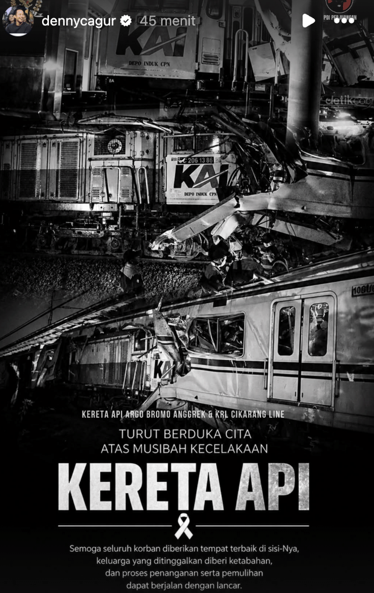 ucapan belasungkawa artis untuk kecelakaan KRL dan KAI Argo Bromo