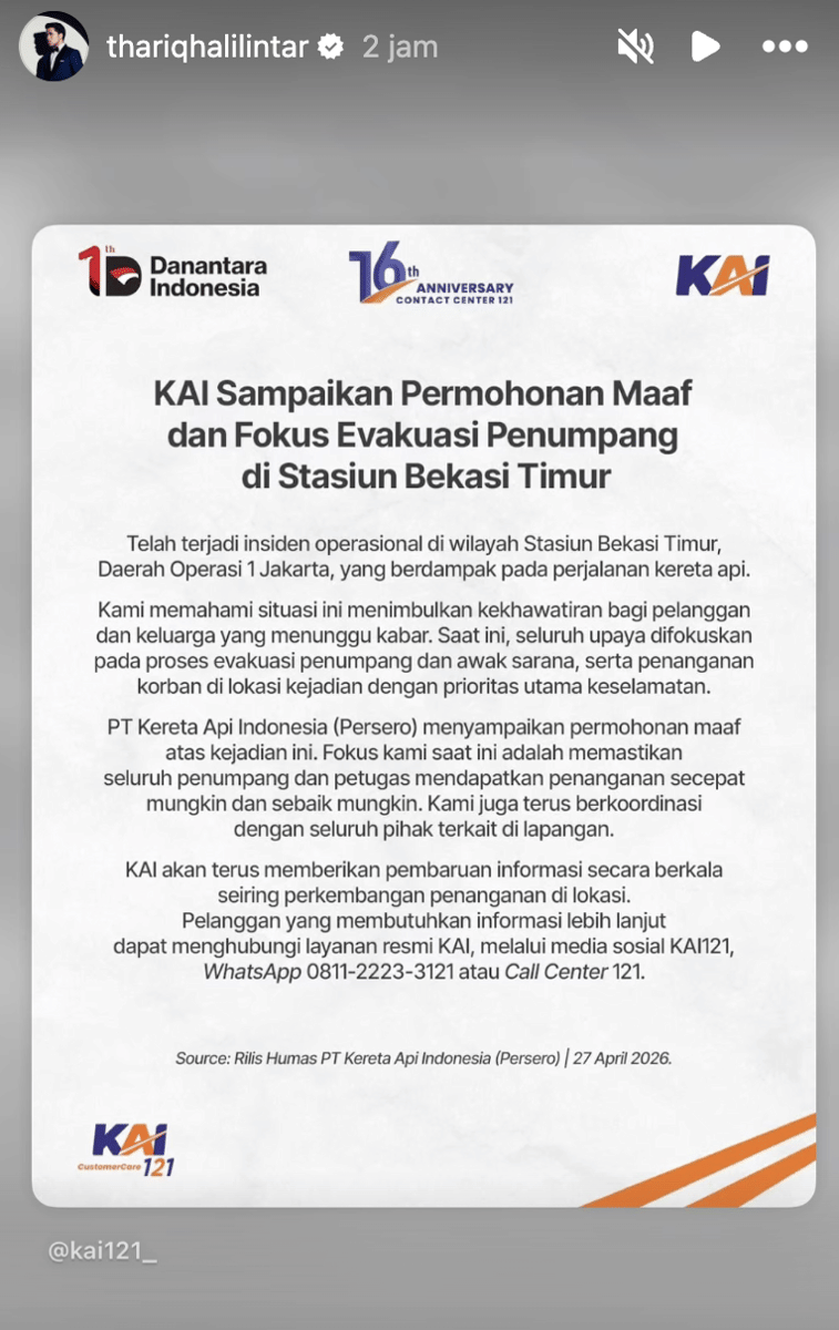  belasungkawa artis untuk kecelakaan KRL dan KAI Argo Bromo