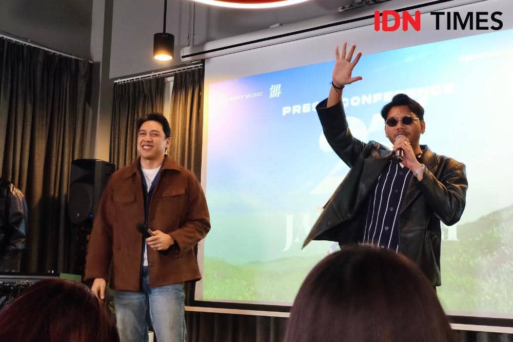 Potret penampilan Yovie & Nuno di depan awak media usai press conference di Jakarta, Selasa (28/4/2026)