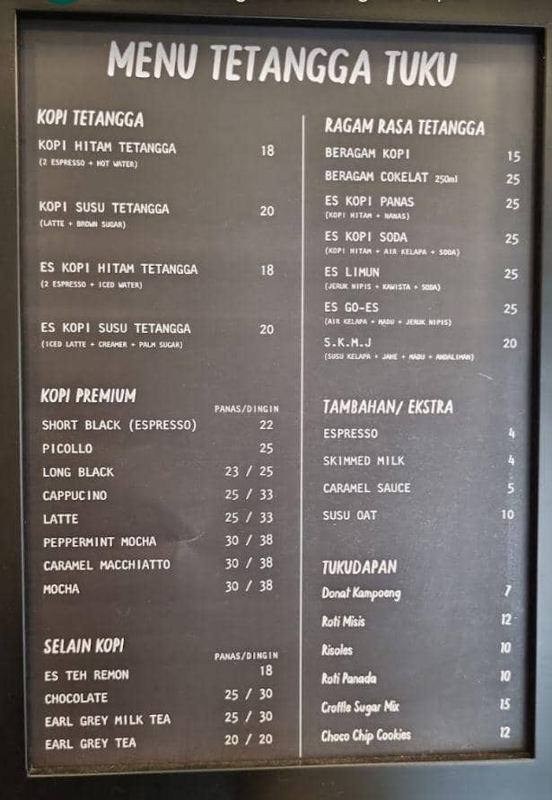 daftar menu di Kopi TUKU 
