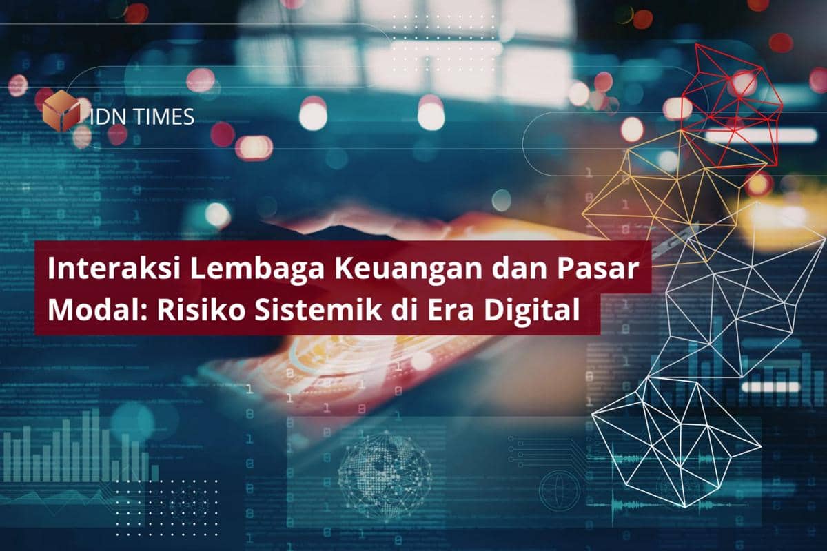 Ilustrasi interaksi lembaga keuangan dan pasar modal dalam membahas risiko sistemik pada era digital.
