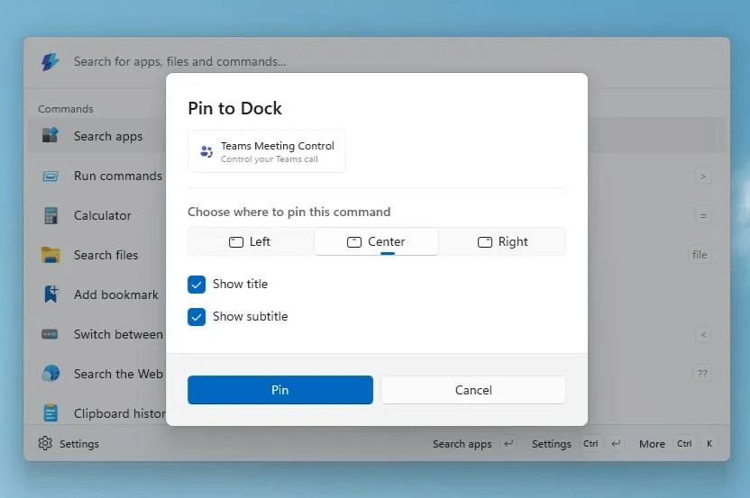 Command palette dan dock 