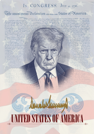 Wajah Donald Trump di paspor edisi khusus Amerika Serikat.