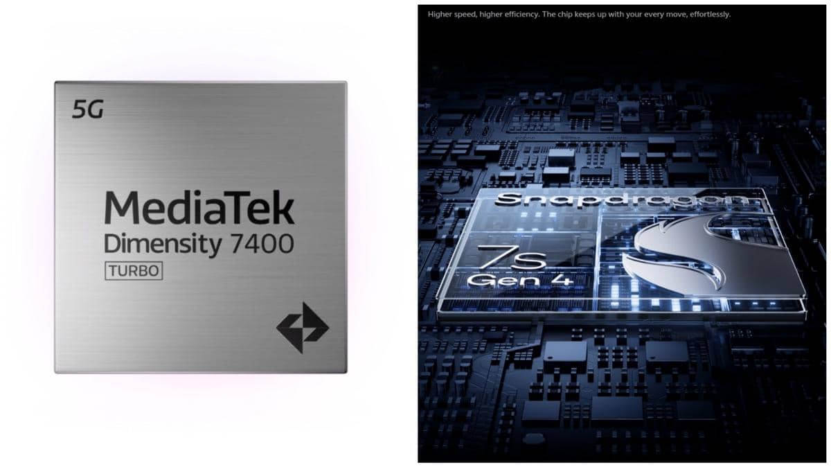 ilustrasi CPU MediaTek Dimensity 7400 Turbo (kiri) dan Qualcomm Snapdragon 7s Gen 4 (kanan)