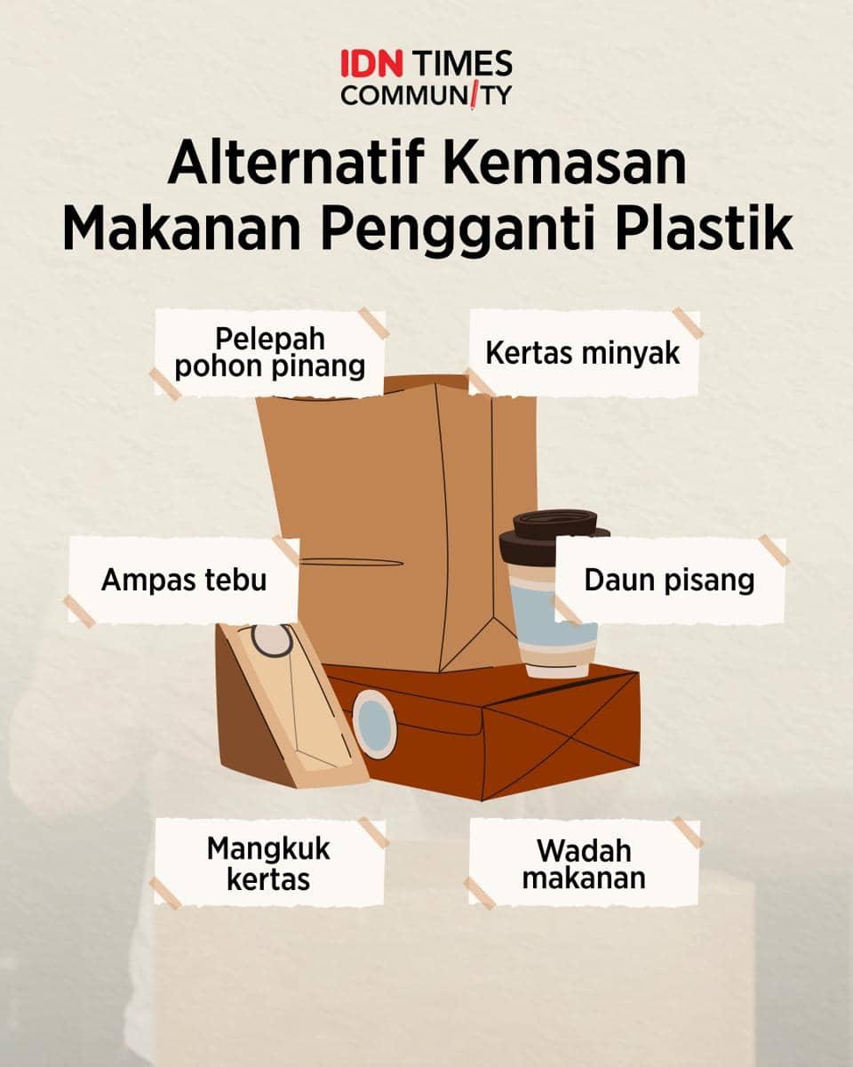 Infografik alternatif kemasan makanan pengganti plastik
