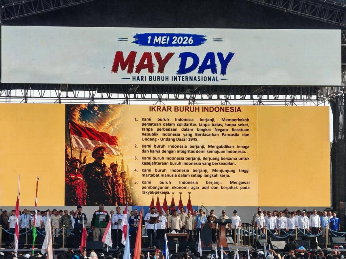 Presiden Prabowo Subianto menghadiri May Day 2026 di Monas, Jakarta (IDN Times/Ilman Nafi'an)
