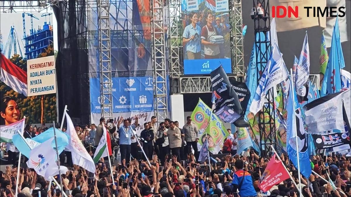 Presiden Prabowo Subianto menghadiri May Day 2026 di Monas, Jakarta (IDN Times/Ilman Nafi'an)