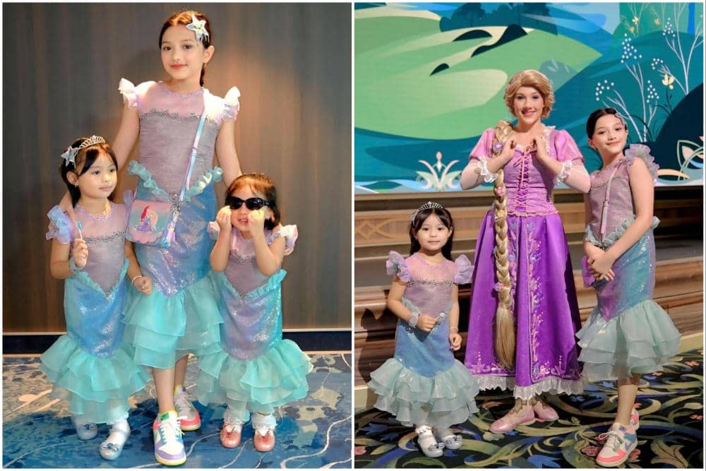 7 Potret Arsy, Ameena dan Azura Cosplay jadi Princess di Disney Cruise