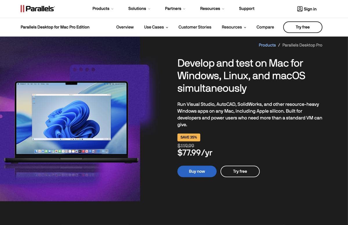 tangkapan layar Parallels Desktop