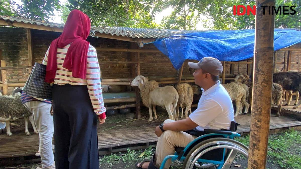 Pedagang hewan kurban di Kasihan Bantul gunakan jasa kaum difabel untuk menjadi marketing hewan kurban. (IDN Times/Daruwaskita)