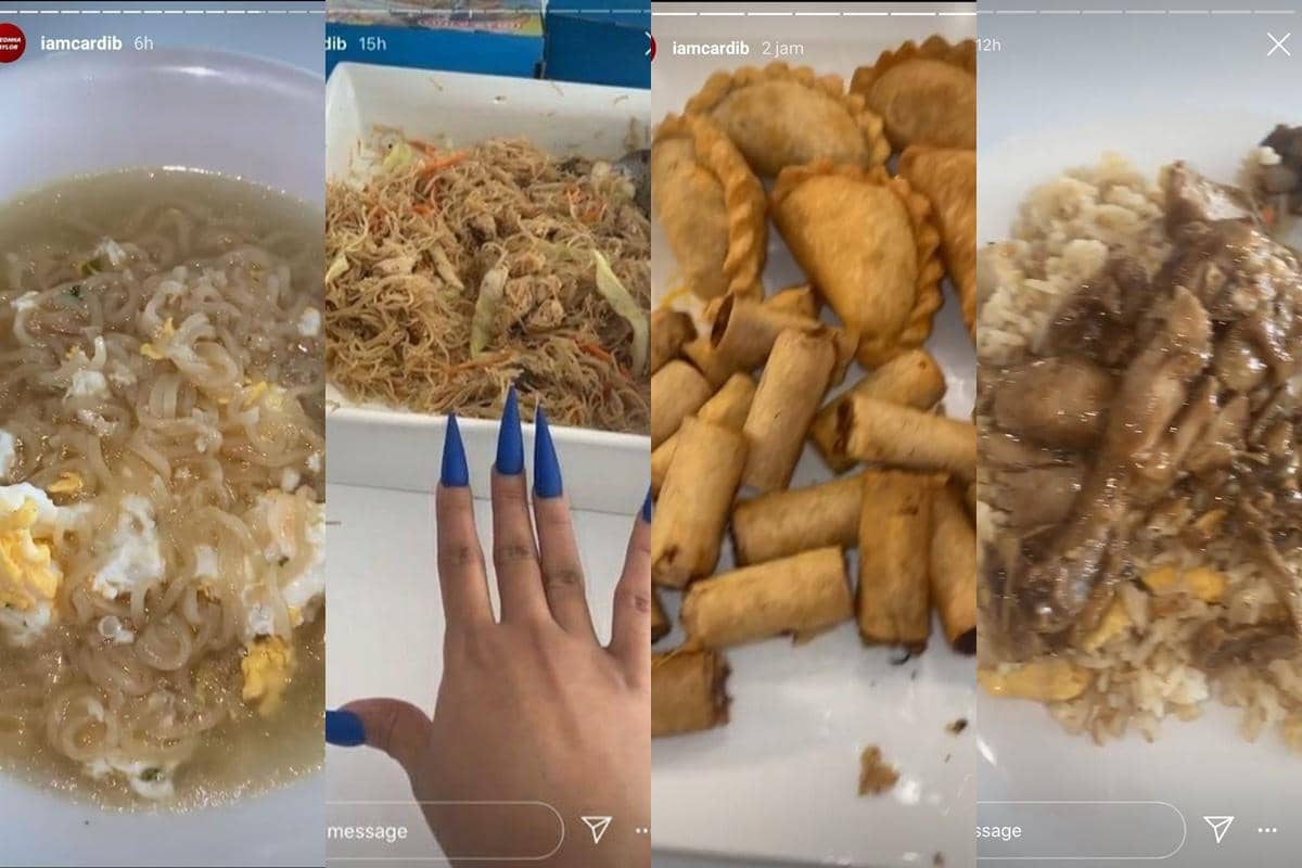 Kolase empat foto makanan Indonesia seperti mi rebus, bihun goreng, pastel dan lumpia goreng, serta nasi dengan lauk ayam berbumbu.
