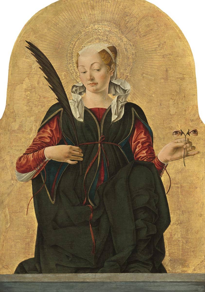 ilustrasi Saint Lucy, tokoh yang menjadi asal nama Saint Lucia.