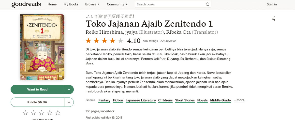 Ilustrasi review bintang “Toko Jajanan Ajaib Zenitendo” (tangkapan layar Goodreads)