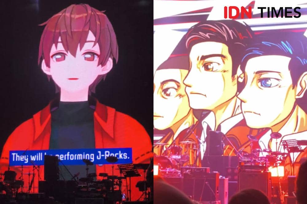 Gak ketinggalan, ada pula visual animasi wajah Rayi, Asta, dan Nino yang muncul di layar sebelum RAN manggung di OTW Pestapora 2026
