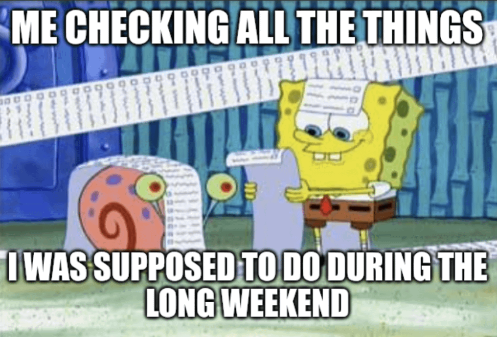meme SpongeBob tentang akhir pekan