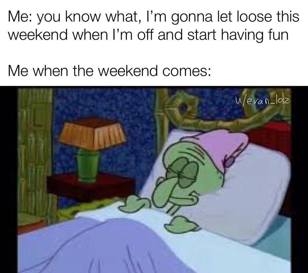 meme SpongeBob tentang akhir pekan