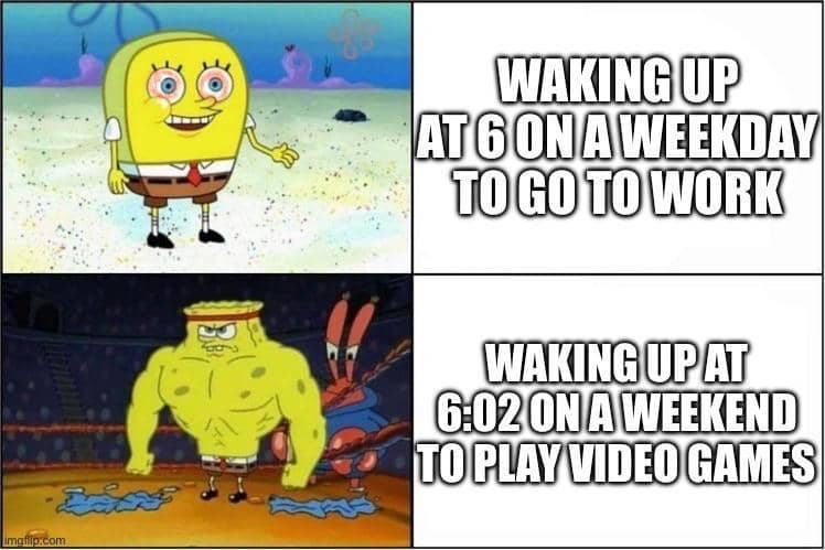 meme SpongeBob tentang akhir pekan
