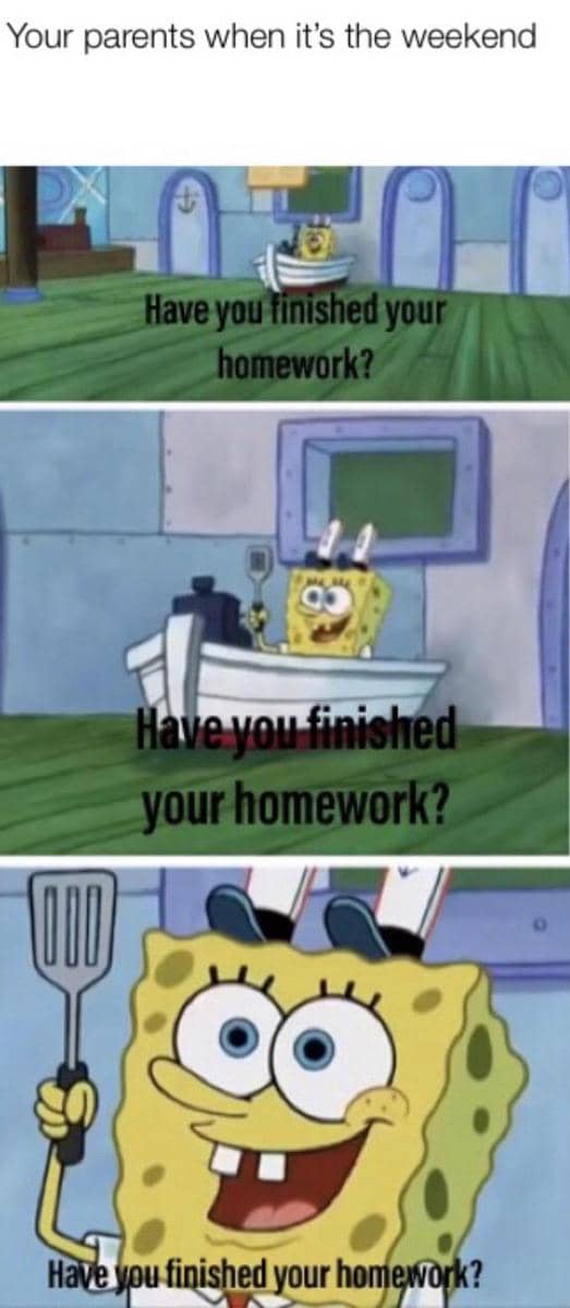 meme SpongeBob tentang akhir pekan