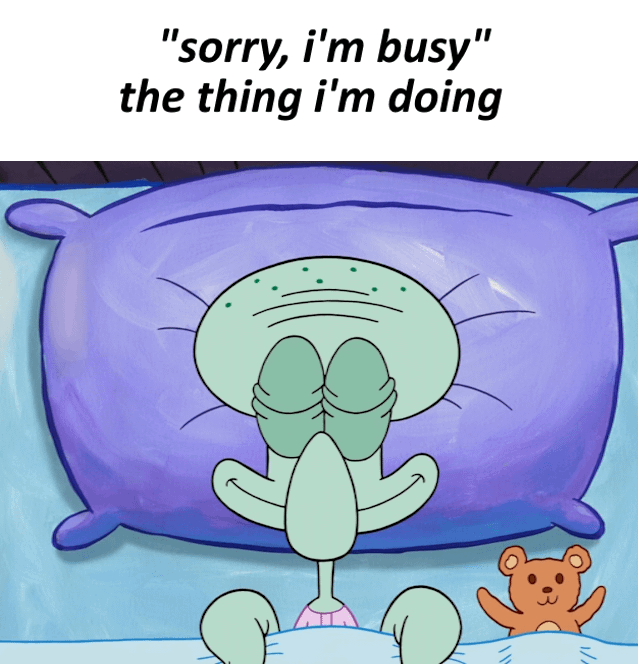 meme SpongeBob tentang kesibukan