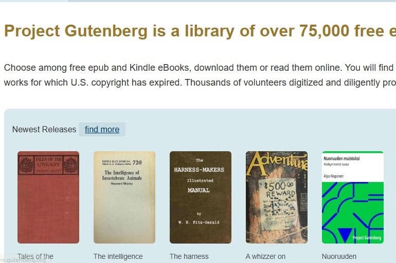 tampilan situs Project Gutenberg